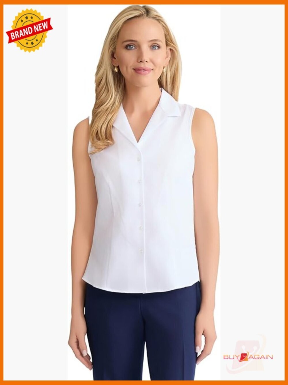 Sleeveless V-Neck Button Down Blouse, Classic Fit, 100% Cotton, Lightweight